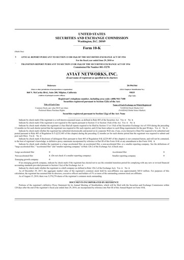 Miniature Aviat Networks 10-K Rapport annuel 2018