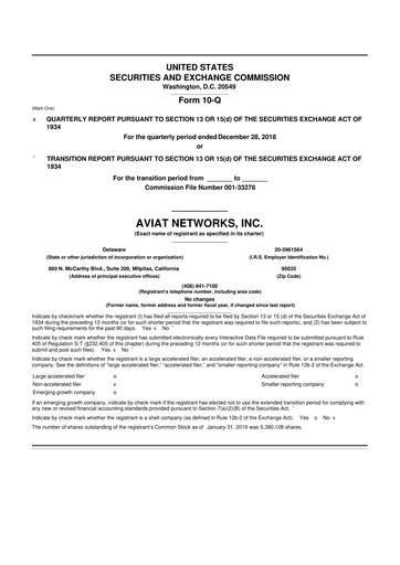 Thumbnail Aviat Networks 10-Q Quarterly Report FY2019 