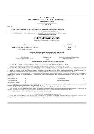 Miniature Aviat Networks 10-K Rapport annuel 2019