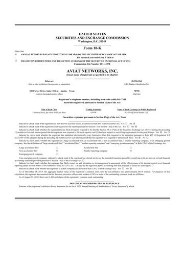 Miniature Aviat Networks 10-K Rapport annuel 2020