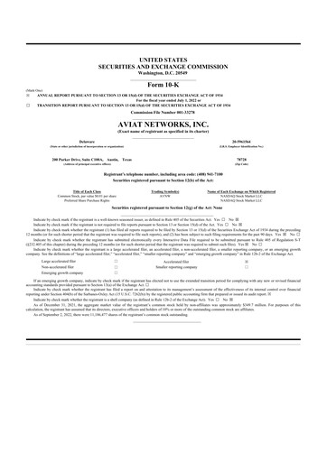 Miniature Aviat Networks 10-K Rapport annuel 2022