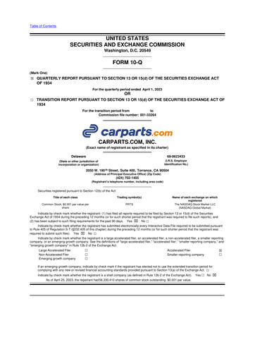 Thumbnail CarParts.com
 10-Q Quarterly Report FY 