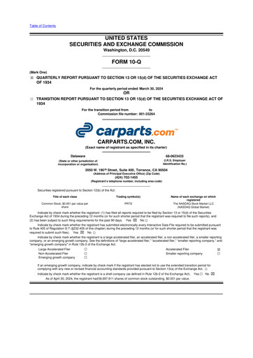 Thumbnail CarParts.com
 10-Q Quarterly Report FY 