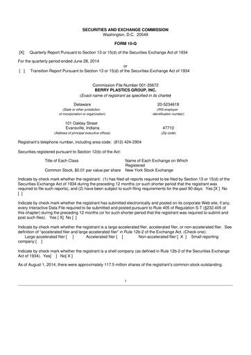 Thumbnail Berry Global
 10-Q Quarterly Report FY2014 