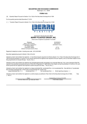 Thumbnail Berry Global
 10-Q Quarterly Report FY2015 