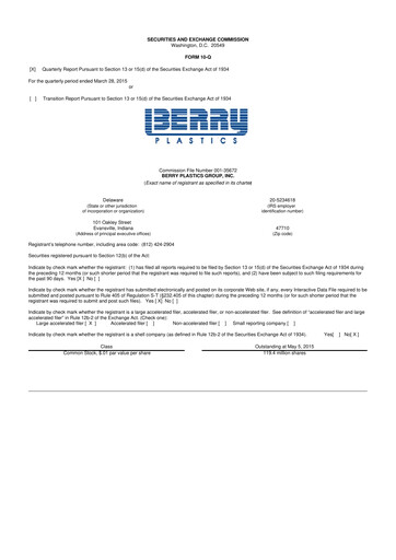 Thumbnail Berry Global
 10-Q Quarterly Report FY2015 