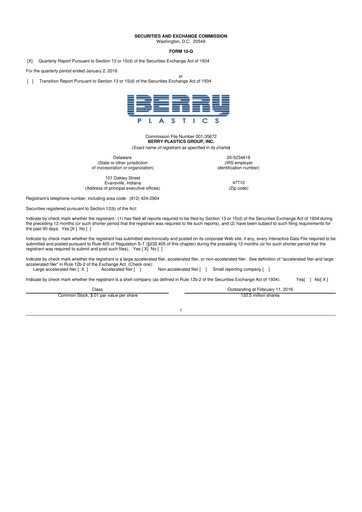 Thumbnail Berry Global
 10-Q Quarterly Report FY2016 