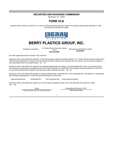 Thumbnail Berry Global
 10-Q Quarterly Report FY2016 