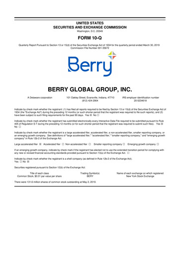 Thumbnail Berry Global
 10-Q Quarterly Report FY2019 
