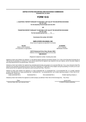 Vorschaubild Employers Holdings 10-Q Quartalsbericht 2010 