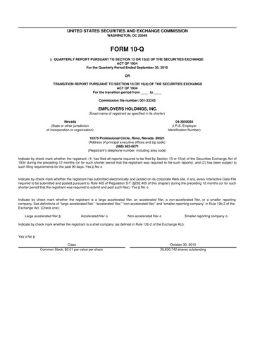 Vorschaubild Employers Holdings 10-Q Quartalsbericht 2010 