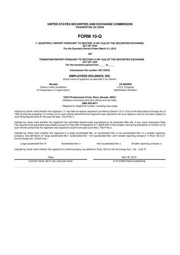 Vorschaubild Employers Holdings 10-Q Quartalsbericht 2012 