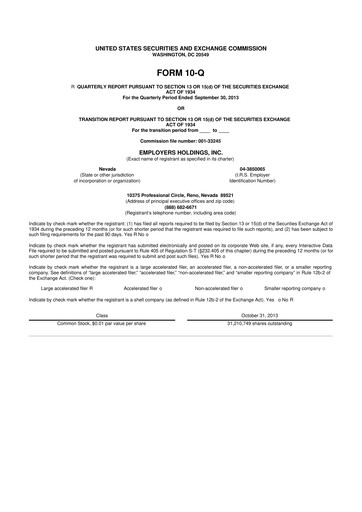 Vorschaubild Employers Holdings 10-Q Quartalsbericht 2013 