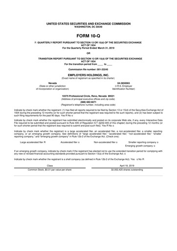 Vorschaubild Employers Holdings 10-Q Quartalsbericht 2019 