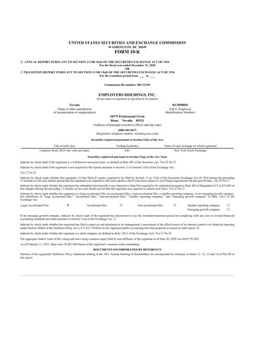 Thumbnail Employers Holdings 10-K Annual Report 2020