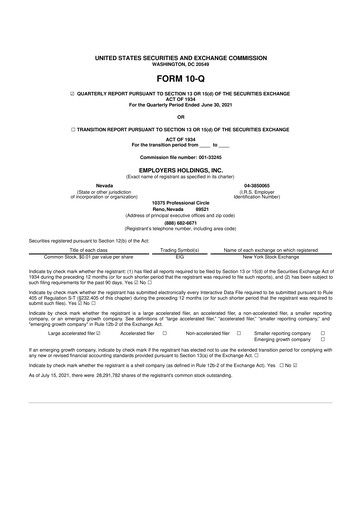 Vorschaubild Employers Holdings 10-Q Quartalsbericht 2021 