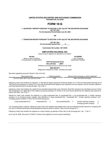 Vorschaubild Employers Holdings 10-Q Quartalsbericht 2022 