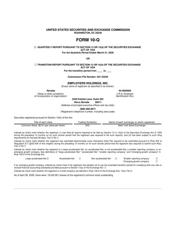 Thumbnail Employers Holdings 10-Q Quarterly Report FY 