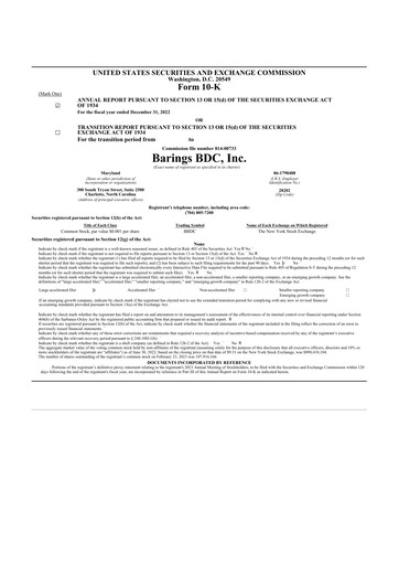 Thumbnail Barings BDC 10-K Annual Report 2022