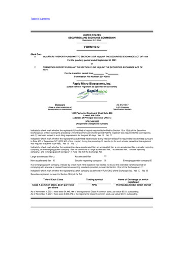 Miniature Rapid Micro Biosystems 10-Q Rapport trimestriel 2021 