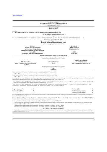 Miniature Rapid Micro Biosystems 10-K Rapport annuel 2021