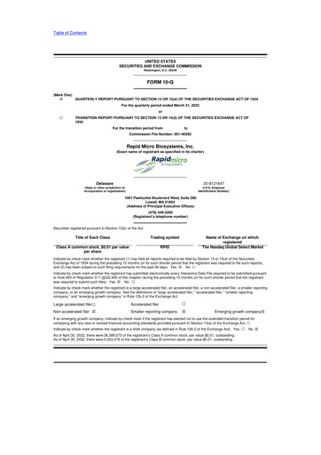 Miniature Rapid Micro Biosystems 10-Q Rapport trimestriel 2022 