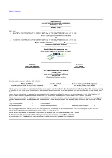 Miniature Rapid Micro Biosystems 10-Q Rapport trimestriel 2022 