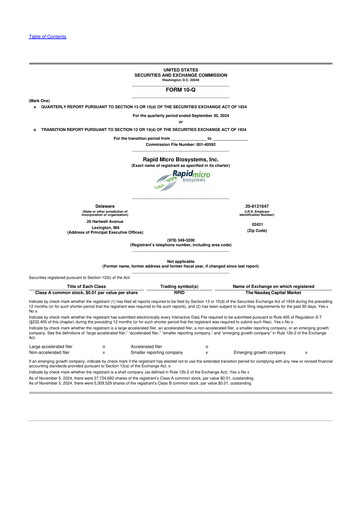 Miniature Rapid Micro Biosystems 10-Q Rapport trimestriel 2024 