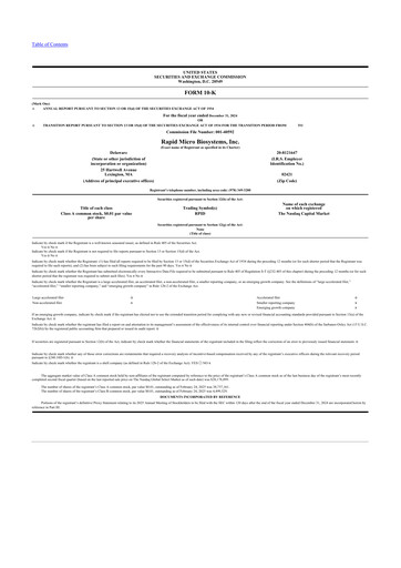 Miniature Rapid Micro Biosystems 10-K Rapport annuel 2024