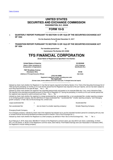 Thumbnail TFS Financial 10-Q Quarterly Report FY2018 