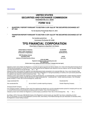 Thumbnail TFS Financial 10-Q Quarterly Report FY2018 