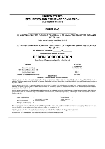 Miniature Redfin 10-Q Rapport trimestriel 2017 