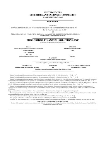 Thumbnail Broadridge Financial Solutions
 10-K Annual Report 2019