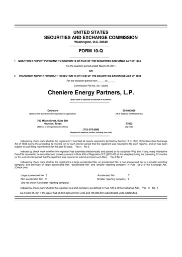 Thumbnail Cheniere Energy
Partners 10-Q Quarterly Report FY 
