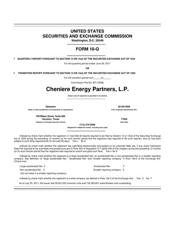 Thumbnail Cheniere Energy
Partners 10-Q Quarterly Report FY2011 