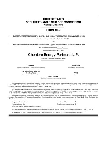 Thumbnail Cheniere Energy
Partners 10-Q Quarterly Report FY2011 