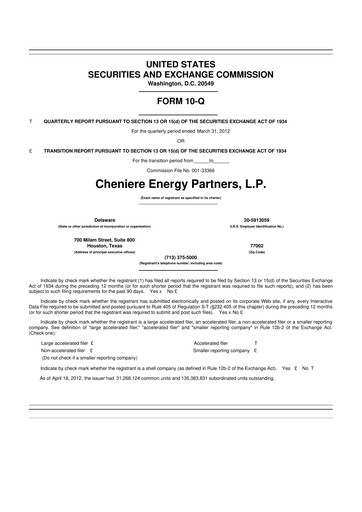 Thumbnail Cheniere Energy
Partners 10-Q Quarterly Report FY2011 