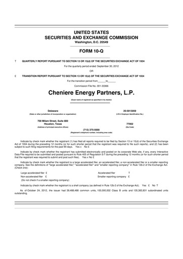 Thumbnail Cheniere Energy
Partners 10-Q Quarterly Report FY2012 