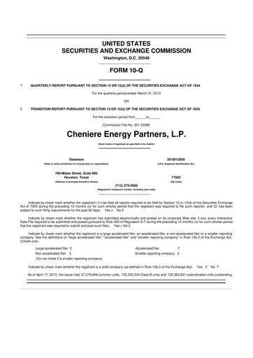 Thumbnail Cheniere Energy
Partners 10-Q Quarterly Report FY2013 