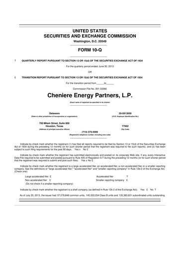 Thumbnail Cheniere Energy
Partners 10-Q Quarterly Report FY2013 