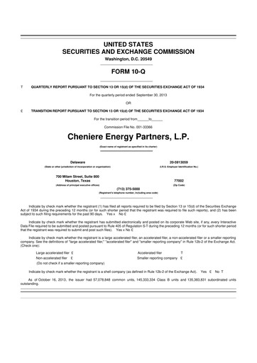 Thumbnail Cheniere Energy
Partners 10-Q Quarterly Report FY2013 