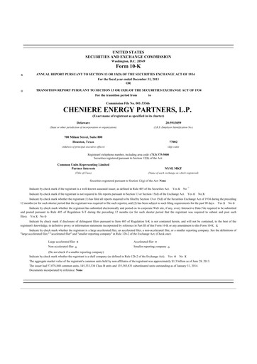 Thumbnail Cheniere Energy
Partners 10-K Annual Report 2013