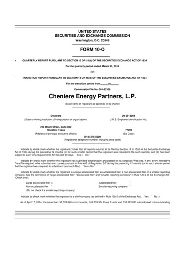 Thumbnail Cheniere Energy
Partners 10-Q Quarterly Report FY2014 