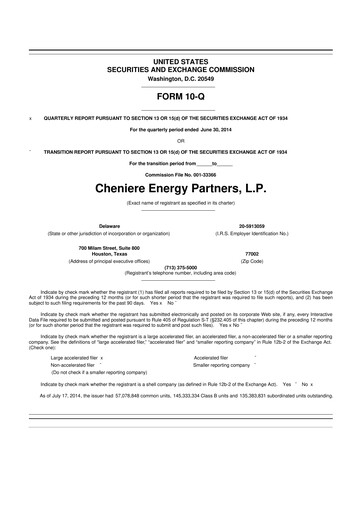 Thumbnail Cheniere Energy
Partners 10-Q Quarterly Report FY2014 