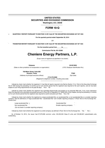 Thumbnail Cheniere Energy
Partners 10-Q Quarterly Report FY2014 