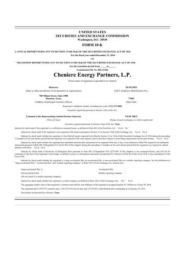 Thumbnail Cheniere Energy
Partners 10-K Annual Report 2014