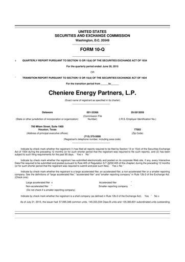 Thumbnail Cheniere Energy
Partners 10-Q Quarterly Report FY2015 