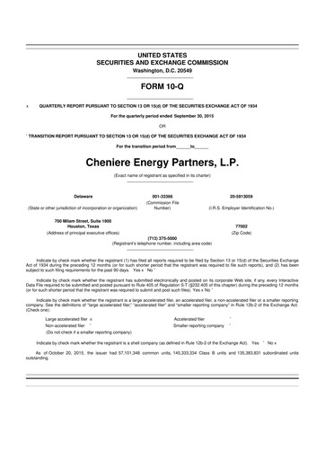 Thumbnail Cheniere Energy
Partners 10-Q Quarterly Report FY2015 