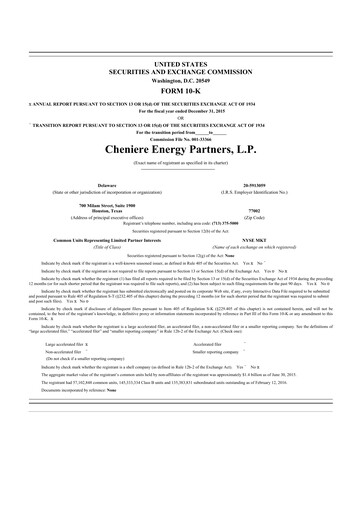 Thumbnail Cheniere Energy
Partners 10-K Annual Report 2015