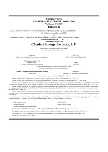 Thumbnail Cheniere Energy
Partners 10-K Annual Report 2016